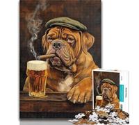 Teenager Puzzles Bullmastiff Dog Smoking Jigsaw Puzzles for Teenagers 1000 Pieces,Vibrant And Unique Design Relaxing & Challenging Puzzle Experience 26x38cm