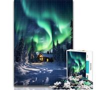 Teenager Puzzles Cabin Under The Aurora Jigsaw Puzzles for Adults 1000,Vibrant And Unique Design Relaxing & Challenging Puzzle Experience 50x75cm