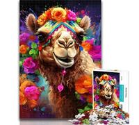 Teenager Puzzles Camel Wearing Flowers Puzzles for Adults 1000 Pieces,for Age 14+ Impossible Game Best Gift for Adults And Teenagers 75x50cm