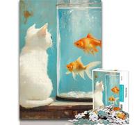 Teenager Puzzles Cat And Goldfish 1000 Piece Jigsaw Puzzle for Adults Teens,Challenging Game And Family Play Secret Santa Gifts 50x75cm