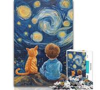 Teenager Puzzles Cat And Little Boy 1000 Pieces Jigsaw Puzzle for Adults& Teens,Train Your Brain And Hands Gifts for Friends And Family 26x38cm