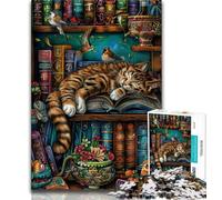 Teenager Puzzles Cat on The Bookshelf 1000 Piece Jigsaw Puzzle for Adults Teens,Challenging Game And Family Play Secret Santa Gifts (26x38cm)