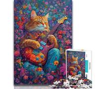 Teenager Puzzles Cat Playing Guitar Among Flowers Puzzles for Adults And Teenagers,Toys Educational Games Stress Relieving Unique Home Decor And Gifts 26x38cm