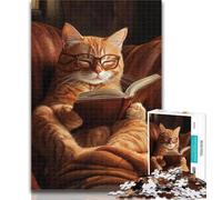 Teenager Puzzles Cat Reading A Book 1000 Piece Jigsaw Puzzles for Teenagers Gifts,Unique Birthday And Gifts for for Age 14 26x38cm
