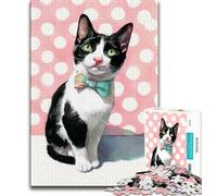 Teenager Puzzles Cat Wearing A Bow Puzzles for Adults 1000 Pieces,for Age 14+ Impossible Game Best Gift for Adults And Teenagers (50x75cm)