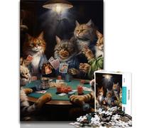 Teenager Puzzles Cats Play Poker Puzzles for Adults 1000 Pieces,for Age 14+ Impossible Game Best Gift for Adults And Teenagers (38x26cm)