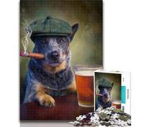Teenager Puzzles Cattle Dog Smoking 1000 Piece Jigsaw Puzzle for Adults Teens,Charcoal Art Staycation Kill Time for Home Decoration 26x38cm