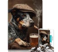 Teenager Puzzles Cattle Dog Smoking Jigsaw Puzzles for Teenagers 1000 Pieces,Family Game Birthday Gifts.Challenge High Difficulty 50x75cm