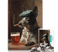 Teenager Puzzles Cattle Dog Smoking Jigsaw Puzzles for Teenagers 1000 Pieces,Vibrant And Unique Design Relaxing & Challenging Puzzle Experience 26x38cm