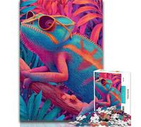 Teenager Puzzles Chameleon Wearing Glasses Jigsaw Puzzles for Adults 1000 Pieces,with Matching Poster And Trivia Sheet for Age 14 26x38cm