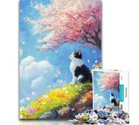 Teenager Puzzles Cherry Blossom Tree Cat Adult Puzzles 1000 Pieces,Learning Educational Toys Family Games Enhance Love between Couples 50x75cm