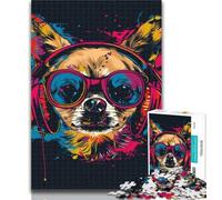 Teenager Puzzles Chihuahua DJ Neon 1000 Piece Jigsaw Puzzle for Adults Teens,Charcoal Art Staycation Kill Time for Home Decoration 26x38cm