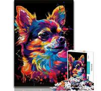 Teenager Puzzles Chihuahua DJ Neon Adult Puzzles 1000 Pieces,Toys Educational Games Stress Relieving Parent-child Interaction (26x38cm)
