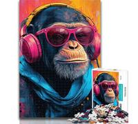 Teenager Puzzles Chimpanzee Wearing Headphones Adult Jigsaw Puzzles 1000,Decompressing Intellectual Educational Toy Secret Santa Gifts 50x75cm