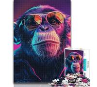 Teenager Puzzles Chimpanzee Wearing Sunglasses 1000 Piece Jigsaw Puzzle for Adults Teens,Charcoal Art Staycation Kill Time for Home Decoration 50x75cm