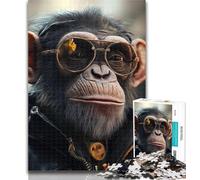 Teenager Puzzles Chimpanzee Wearing Sunglasses Jigsaw Puzzles for Adults,Artistic Wall Decor & Birthday Gift Idea for Friends, Home Office 50x75cm