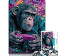 Teenager Puzzles Chimpanzees Playing Games Jigsaw Puzzles for Adults 1000 Pieces,Birthday Gift Idea for Adults, Family Game And Hobby 50x75cm