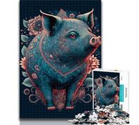 Teenager Puzzles Colourful Fantasy Pig Adult Puzzles 1000 Pieces,Learning Educational Toys Family Games Enhance Love between Couples 50x75cm