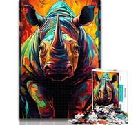 Teenager Puzzles Colourful Rhino Animals Jigsaw Puzzles for Adults,Artistic Wall Decor & Birthday Gift Idea for Friends, Home Office 50x75cm