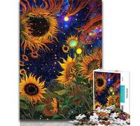 Teenager Puzzles Colourful Sunflower Art Jigsaw Puzzles for Adults 1000 Pieces,with Matching Poster And Trivia Sheet for Age 14 26x38cm