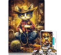 Teenager Puzzles Cowboy Cat Puzzles for Adults Teens 1000 Pieces,Learning Educational Toys Family Games Enhance Love between Couples 26x38cm