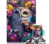 Teenager Puzzles Cute Owl Flowers 1000 Piece Jigsaw Puzzle for Adults Teens,Charcoal Art Staycation Kill Time for Home Decoration 50x75cm