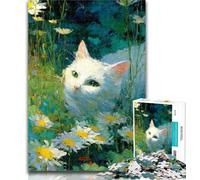 Teenager Puzzles Daisy And Cat Jigsaw Puzzles for Adults 1000 Pieces,with Matching Poster And Trivia Sheet for Age 14 26x38cm