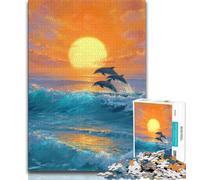 Teenager Puzzles Dolphin Sunset Adult Puzzles 1000 Pieces,Toys Educational Games Stress Relieving Parent-child Interaction (26x38cm)