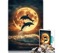 Teenager Puzzles Dolphins Under The Moon Adult Puzzles 1000 Pieces,Learning Educational Toys Family Games Enhance Love between Couples 50x75cm