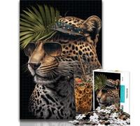 Teenager Puzzles Drinking Leopard Jigsaws 1000 Pieces for Adults,Birthday Present, Gifts, Wall Art for And Age 14 Years Up 50x75cm