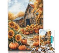 Teenager Puzzles Farm Pumpkin Sunflower Jigsaw Puzzle 1000 Pieces for Adults,Educational Game for Birthday, Chrismas for And Age 14 50x75cm