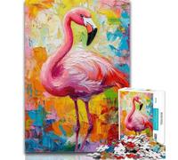 Teenager Puzzles Flamingo Oil Painting Jigsaw Puzzle 1000 Pieces for Adults,Educational Game for Birthday, Chrismas for And Age 14 26x38cm