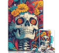Teenager Puzzles Flower Skull 1000 Piece Jigsaw Puzzles for Teenagers,Toys Educational Games Stress Relieving Wall Decoration 50x75cm