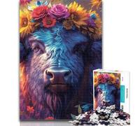 Teenager Puzzles Flowers And Bison Jigsaws 1000 Pieces for Adults,Birthday Present, Gifts, Wall Art for And Age 14 Years Up 26x38cm