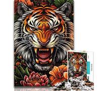 Teenager Puzzles Flowers And Tigers 1000 Piece Jigsaw Puzzles for Adults Gifts,Staycation Kill Time Enhance Love between Couples 50x75cm