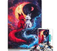 Teenager Puzzles Fox Under The Moon Jigsaw Puzzles for Teenagers 1000,Vibrant And Unique Design Relaxing & Challenging Puzzle Experience 50x75cm