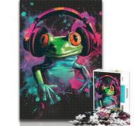 Teenager Puzzles Frog with Headphones Adult Jigsaws 1000 Pieces Difficult,is Ideal As A Gift for The Whole Family Suitable for And 14 26x38cm