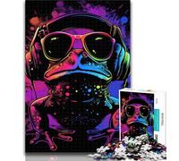 Teenager Puzzles Frog with Headphones Puzzles for Adults And Teenagers,Toys Educational Games Stress Relieving Artists Collection, Fine Art 50x75cm