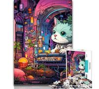 Teenager Puzzles Futuristic Cat Jigsaw Puzzles for Teenagers,with Fully Interlocking Randomly Shaped Pieces for And 14 Years Old 26x38cm