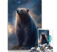 Teenager Puzzles Galaxy Art Brown Bear 1000 Piece Jigsaw Puzzle for Adults Teens,Charcoal Art Staycation Kill Time for Home Decoration 26x38cm