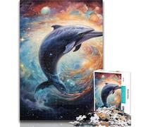 Teenager Puzzles Galaxy Dolphin 1000 Piece Jigsaw Puzzle for Adults Teens,Charcoal Art Staycation Kill Time for Home Decoration 26x38cm