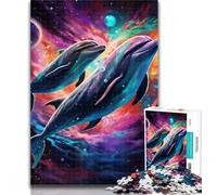 Teenager Puzzles Galaxy Dolphin Adult Jigsaws 1000 Pieces Difficult,is Ideal As A Gift for The Whole Family Suitable for And 14 26x38cm