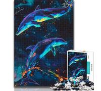 Teenager Puzzles Galaxy Dolphin Adult Puzzles 1000 Pieces,Learning Educational Toys Family Games Enhance Love between Couples 50x75cm