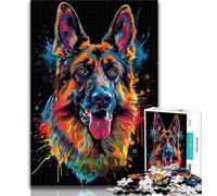 Teenager Puzzles German Shepherd DJ Neon 1000 Piece Jigsaw Puzzles for Teenagers Gifts,Unique Birthday And Gifts for for Age 14 50x75cm