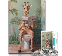 Teenager Puzzles Giraffe on The Toilet Adult Jigsaws 1000 Pieces Difficult,with Fully Interlocking Randomly Shaped Pieces for And 14 Years Old 26x38cm