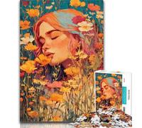Teenager Puzzles Girl in Wildflowers Summer 1000 Piece Jigsaw Puzzles for Teenagers,Toys Educational Games Stress Relieving Wall Decoration 50x75cm