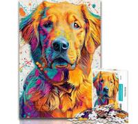 Teenager Puzzles Golden Retriever Oil Painting 1000 Pieces Jigsaw Puzzle for Adults& Teens,Train Your Brain And Hands Gifts for Friends And Family 26x38cm