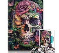 Teenager Puzzles Gothic Rose Skull Butterfly 1000 Pieces Jigsaw Puzzle for Adults& Teens,Train Your Brain And Hands Birthday Present, Gifts 26x38cm