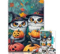 Teenager Puzzles Halloween Owl Jigsaw Puzzles for Adults 1000 Pieces,with Matching Poster And Trivia Sheet for Age 14 26x38cm