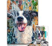 Teenager Puzzles Happy Border Collie 1000 Pieces Jigsaw Puzzle for Adults& Teens,Train Your Brain And Hands Birthday Present, Gifts 26x38cm